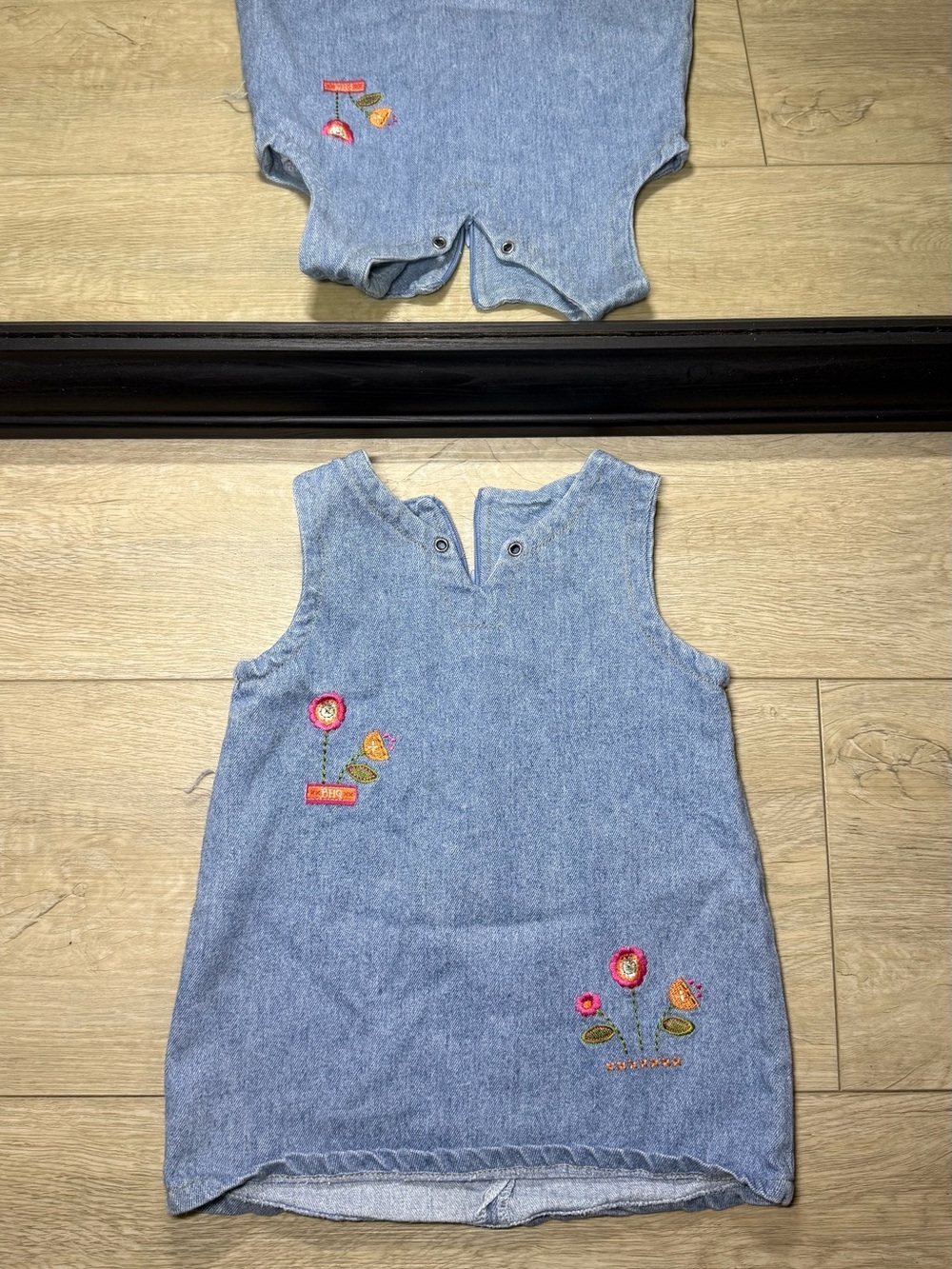Vintage 1990s Toddlers Embroidered Floral Overall Dress